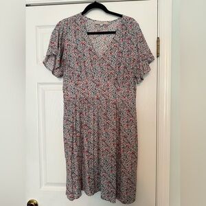 LOFT Black and Red V-Neck Flutter Sleeve Dress